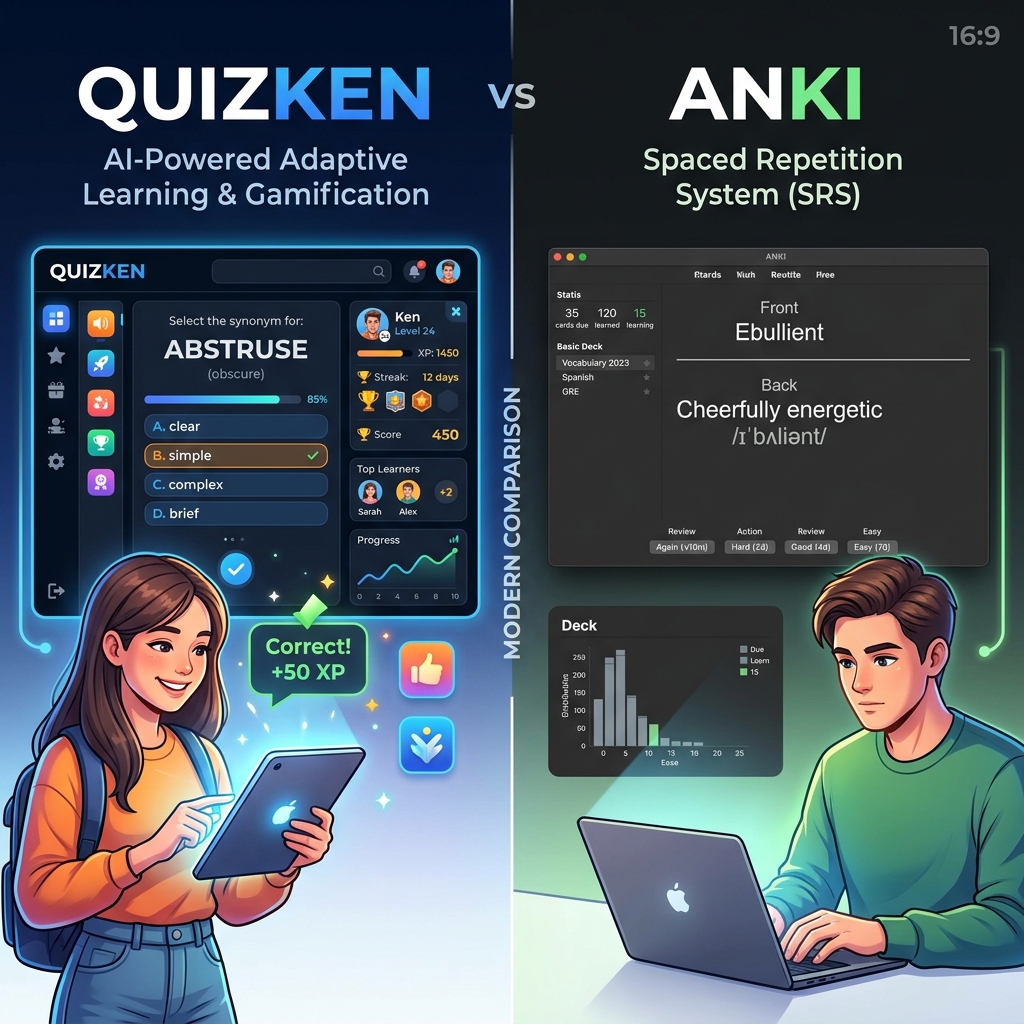So Sánh QuizKen Vs Anki: Nên Chọn Nền Tảng Nào Để Học Từ Vựng & Lý Thuyết?